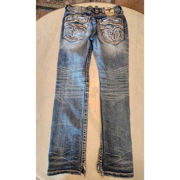 Rock Revival Men's Denim Slim Straight Jean SZ 33 Biker USA - Picture 3 of 10